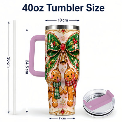 #pl[40oz|Pink] Couple Tumbler 40oz, Gingerbread Tumbler, Stainless Steel Travel Cup