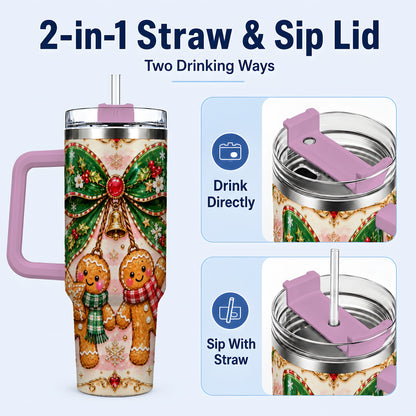 #pl[40oz|Pink] Couple Tumbler 40oz, Gingerbread Tumbler, Stainless Steel Travel Cup