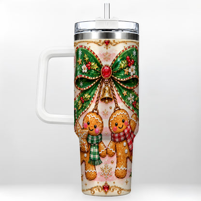 Couple Tumbler 40oz, Gingerbread Tumbler, Stainless Steel Travel Cup