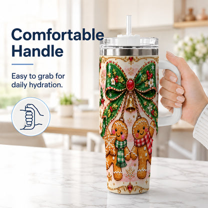 #pl[40oz|White] Couple Tumbler 40oz, Gingerbread Tumbler, Stainless Steel Travel Cup