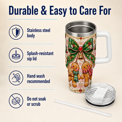 Couple Tumbler 40oz, Gingerbread Tumbler, Stainless Steel Travel Cup