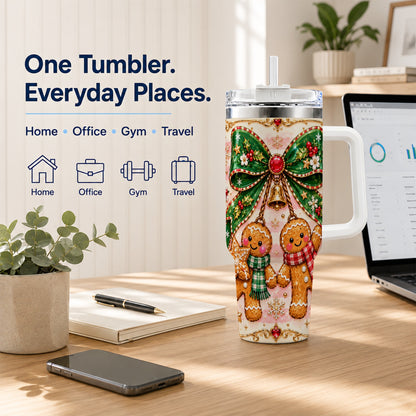 Couple Tumbler 40oz, Gingerbread Tumbler, Stainless Steel Travel Cup