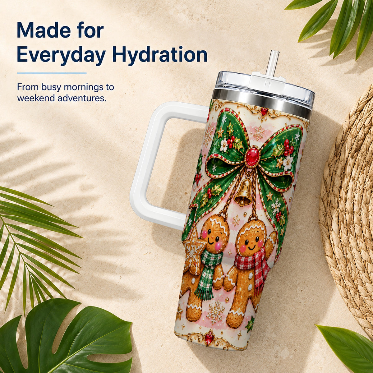 Couple Tumbler 40oz, Gingerbread Tumbler, Stainless Steel Travel Cup