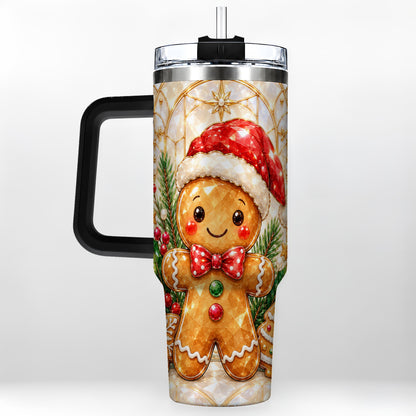 #pl[40oz|Black] Santa Tumbler 40oz, Gingerbread Tumbler, Stainless Steel Travel Cup