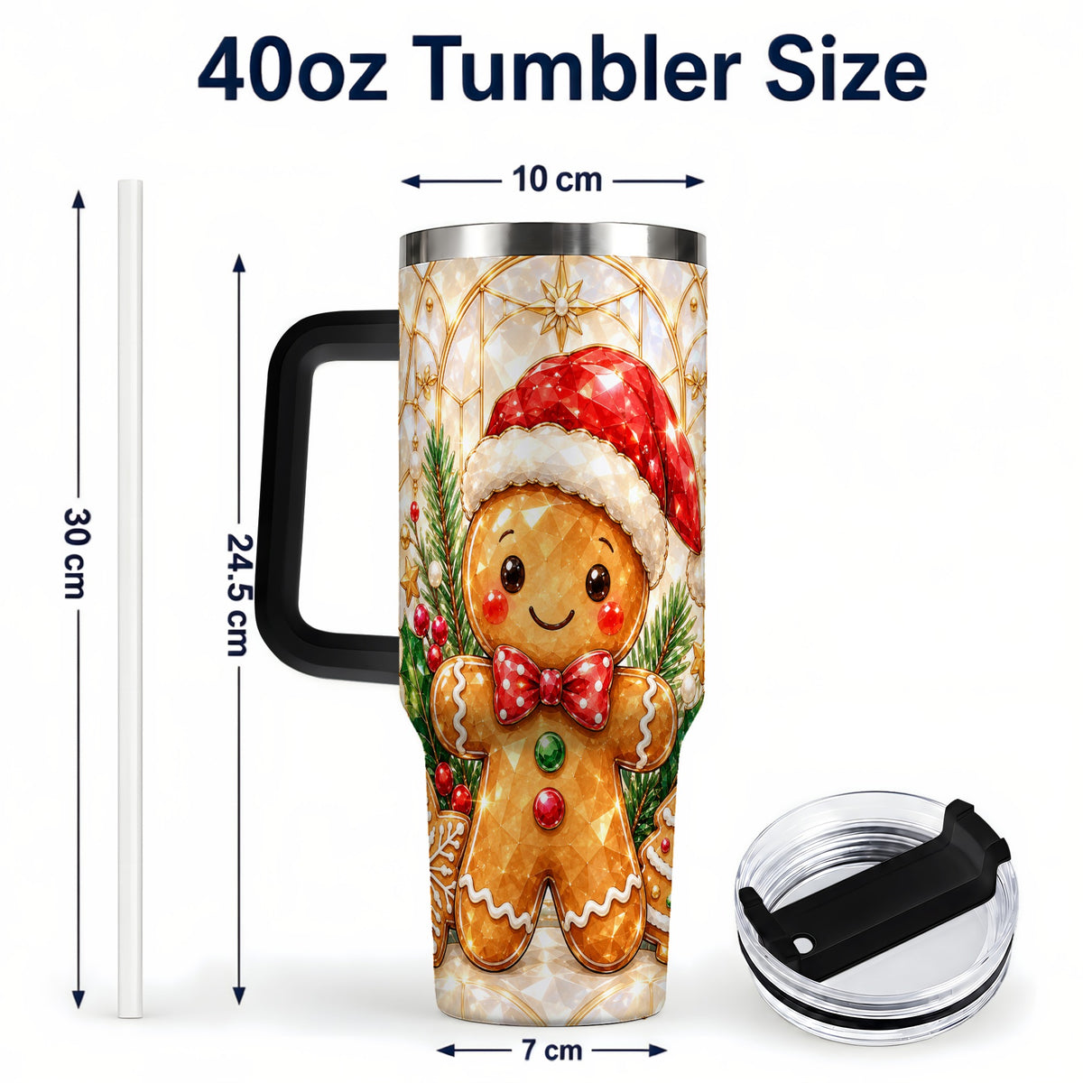 #pl[40oz|Black] Santa Tumbler 40oz, Gingerbread Tumbler, Stainless Steel Travel Cup