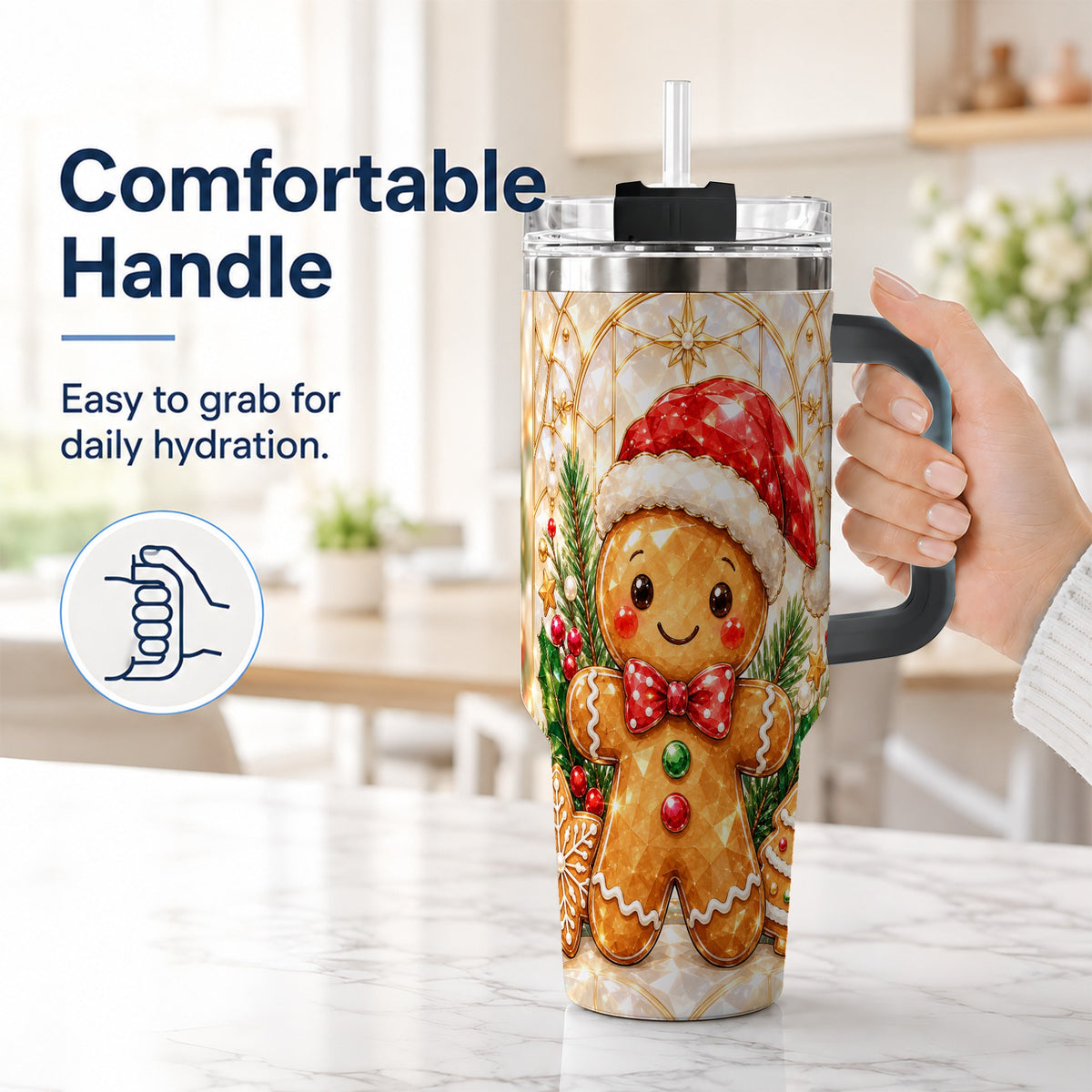 #pl[40oz|Black] Santa Tumbler 40oz, Gingerbread Tumbler, Stainless Steel Travel Cup