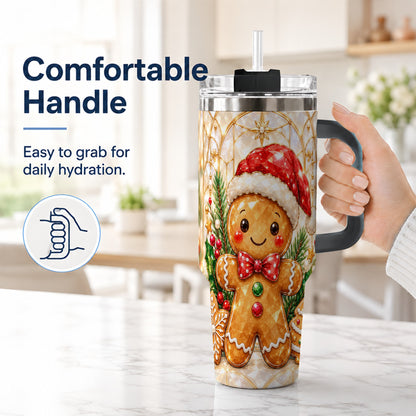 #pl[40oz|Black] Santa Tumbler 40oz, Gingerbread Tumbler, Stainless Steel Travel Cup