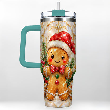 #pl[40oz|Green] Santa Tumbler 40oz, Gingerbread Tumbler, Stainless Steel Travel Cup