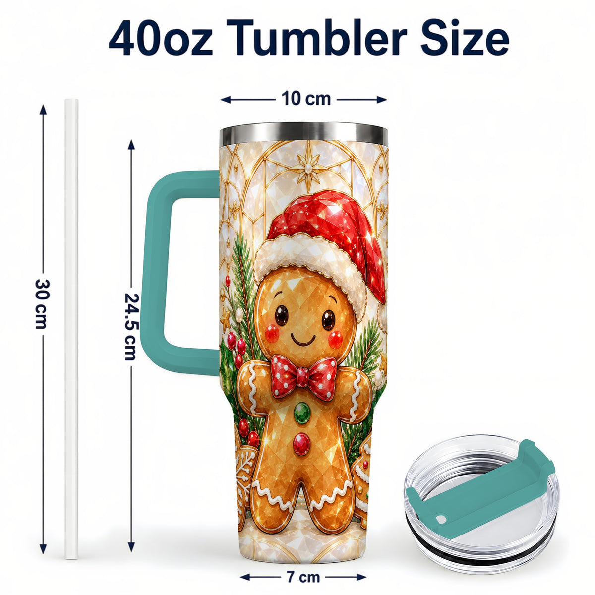 #pl[40oz|Green] Santa Tumbler 40oz, Gingerbread Tumbler, Stainless Steel Travel Cup