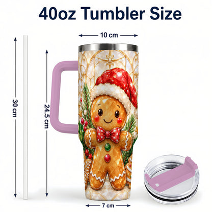 #pl[40oz|Pink] Santa Tumbler 40oz, Gingerbread Tumbler, Stainless Steel Travel Cup