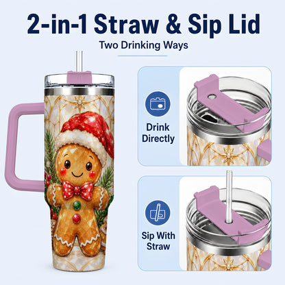 #pl[40oz|Pink] Santa Tumbler 40oz, Gingerbread Tumbler, Stainless Steel Travel Cup
