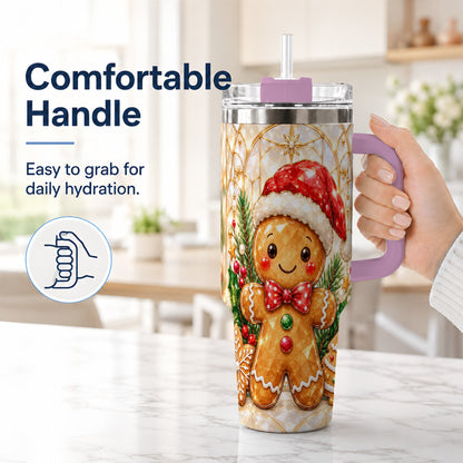 #pl[40oz|Pink] Santa Tumbler 40oz, Gingerbread Tumbler, Stainless Steel Travel Cup