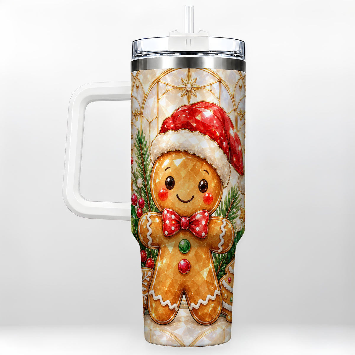 Santa Tumbler 40oz, Gingerbread Tumbler, Stainless Steel Travel Cup