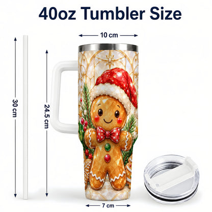 #pl[40oz|White] Santa Tumbler 40oz, Gingerbread Tumbler, Stainless Steel Travel Cup