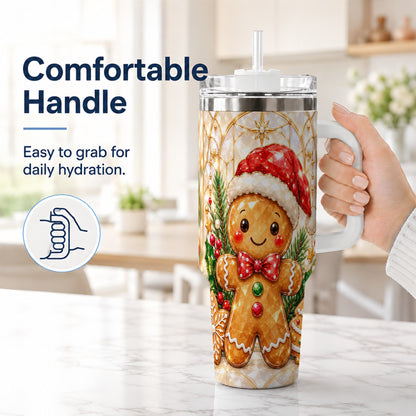 #pl[40oz|White] Santa Tumbler 40oz, Gingerbread Tumbler, Stainless Steel Travel Cup