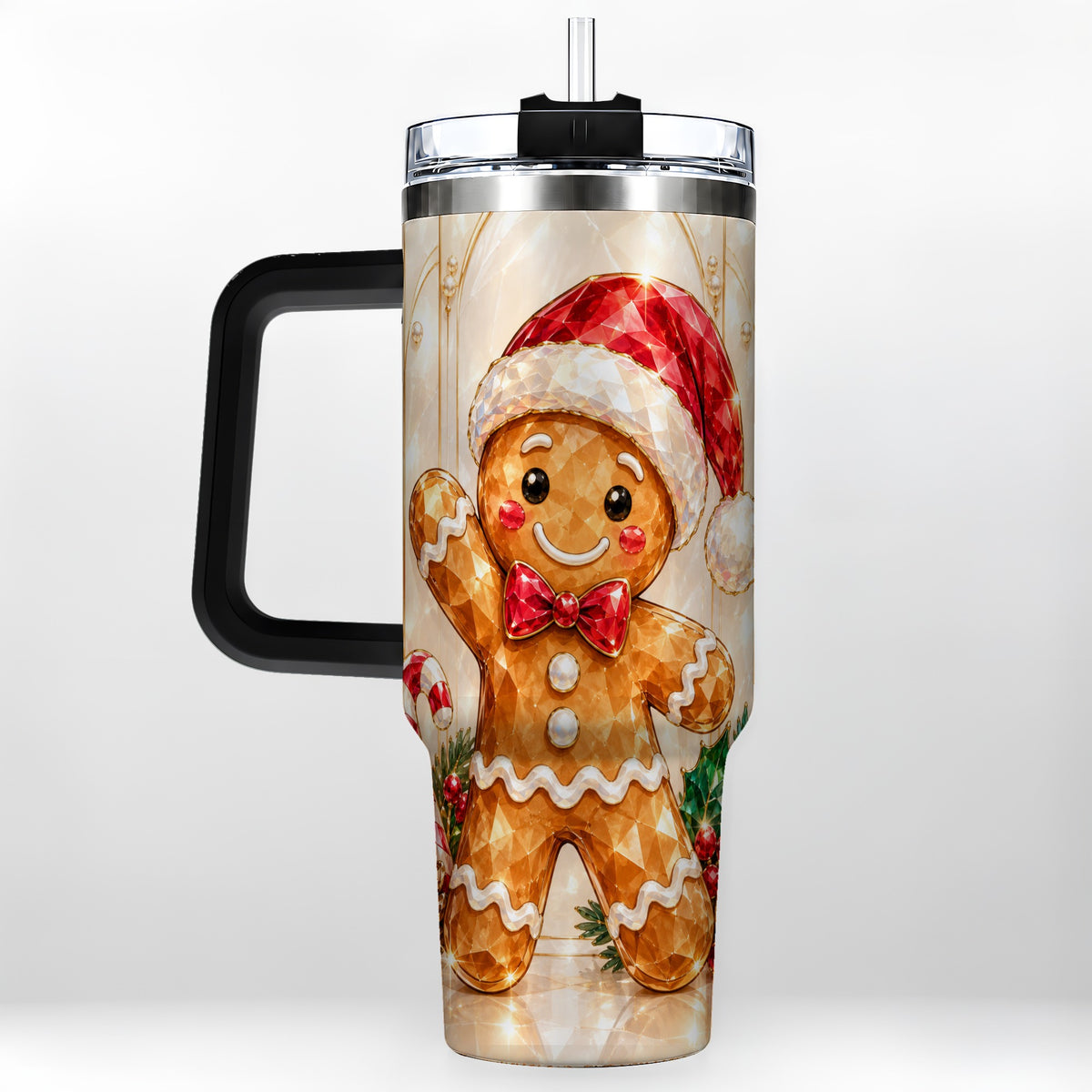 #pl[40oz|Black] Candy Cane Tumbler 40oz, Gingerbread Tumbler, Stainless Steel Travel Cup