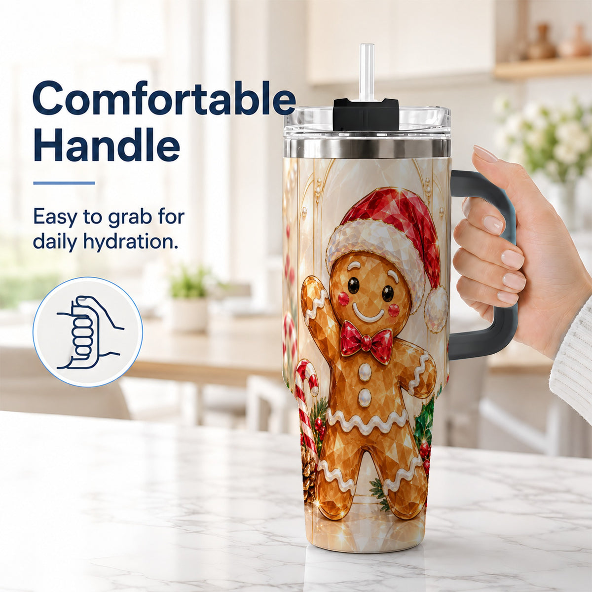 #pl[40oz|Black] Candy Cane Tumbler 40oz, Gingerbread Tumbler, Stainless Steel Travel Cup