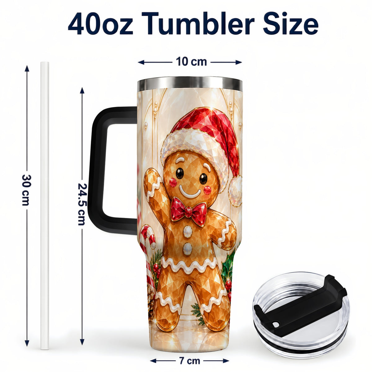 #pl[40oz|Black] Candy Cane Tumbler 40oz, Gingerbread Tumbler, Stainless Steel Travel Cup