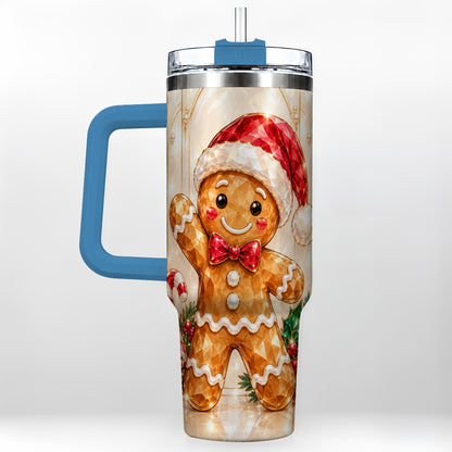 #pl[40oz|Blue] Candy Cane Tumbler 40oz, Gingerbread Tumbler, Stainless Steel Travel Cup