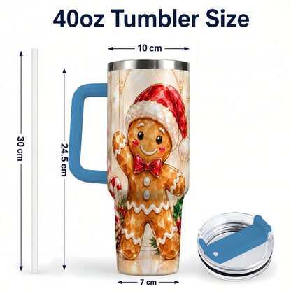#pl[40oz|Blue] Candy Cane Tumbler 40oz, Gingerbread Tumbler, Stainless Steel Travel Cup