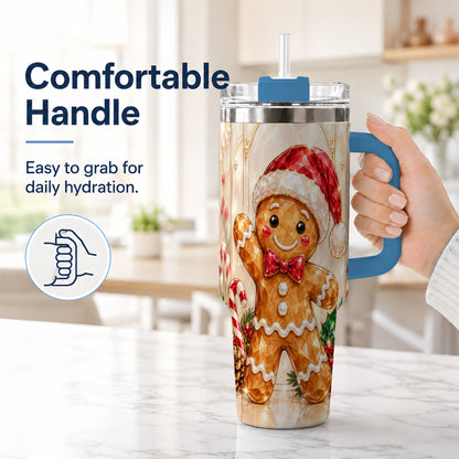 #pl[40oz|Blue] Candy Cane Tumbler 40oz, Gingerbread Tumbler, Stainless Steel Travel Cup