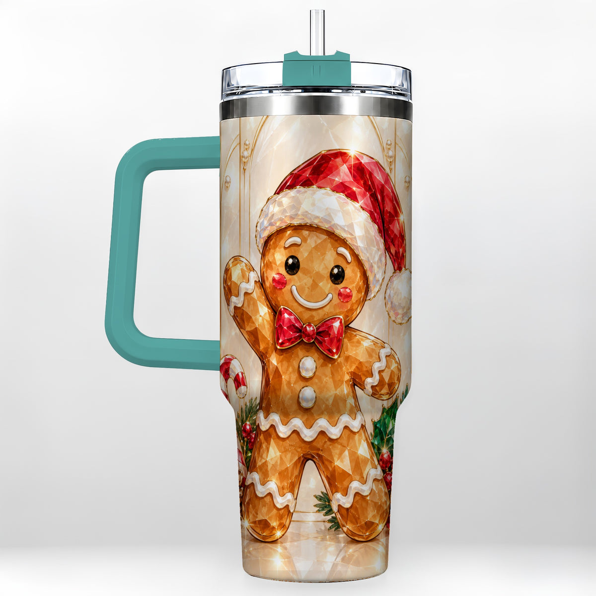 #pl[40oz|Green] Candy Cane Tumbler 40oz, Gingerbread Tumbler, Stainless Steel Travel Cup