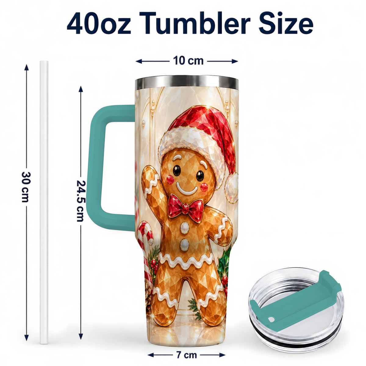 #pl[40oz|Green] Candy Cane Tumbler 40oz, Gingerbread Tumbler, Stainless Steel Travel Cup