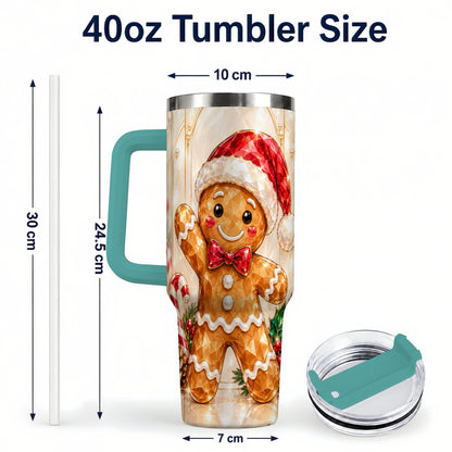 #pl[40oz|Green] Candy Cane Tumbler 40oz, Gingerbread Tumbler, Stainless Steel Travel Cup