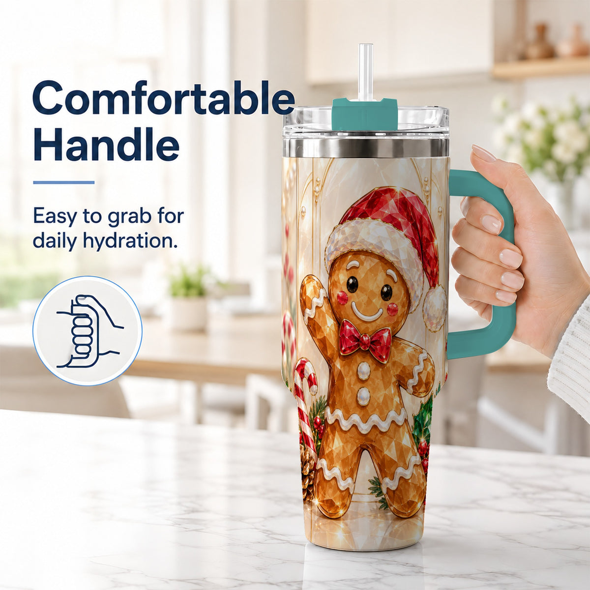 #pl[40oz|Green] Candy Cane Tumbler 40oz, Gingerbread Tumbler, Stainless Steel Travel Cup