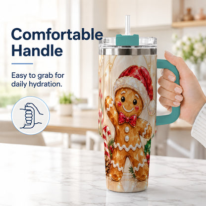#pl[40oz|Green] Candy Cane Tumbler 40oz, Gingerbread Tumbler, Stainless Steel Travel Cup