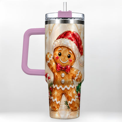 #pl[40oz|Pink] Candy Cane Tumbler 40oz, Gingerbread Tumbler, Stainless Steel Travel Cup