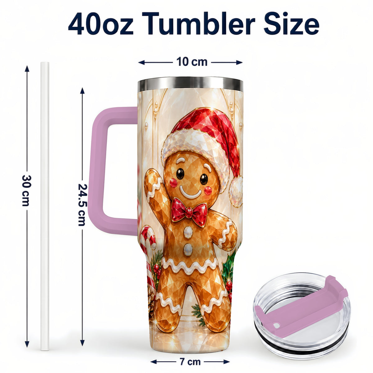 #pl[40oz|Pink] Candy Cane Tumbler 40oz, Gingerbread Tumbler, Stainless Steel Travel Cup