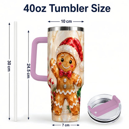 #pl[40oz|Pink] Candy Cane Tumbler 40oz, Gingerbread Tumbler, Stainless Steel Travel Cup