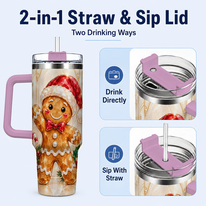 #pl[40oz|Pink] Candy Cane Tumbler 40oz, Gingerbread Tumbler, Stainless Steel Travel Cup