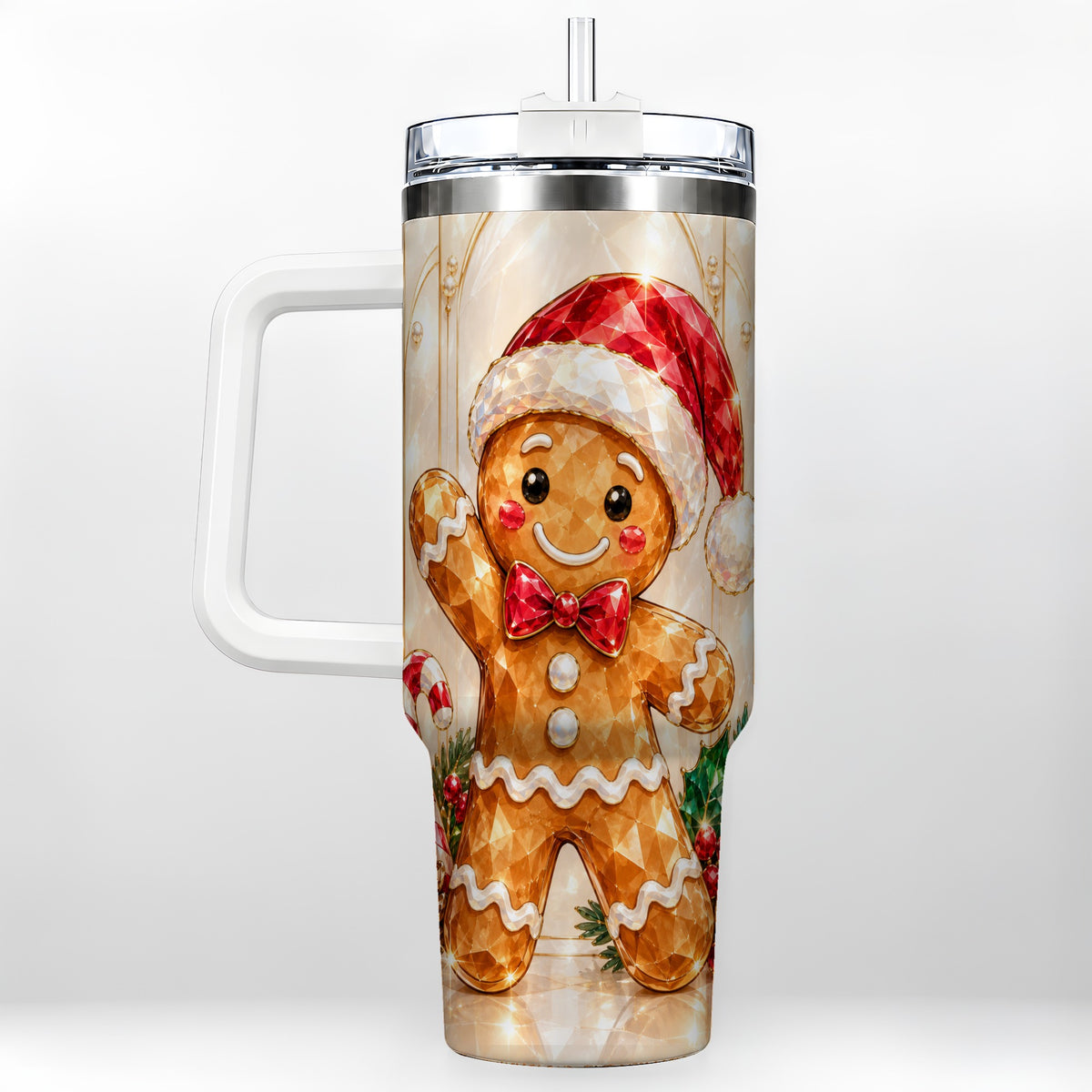 Candy Cane Tumbler 40oz, Gingerbread Tumbler, Stainless Steel Travel Cup