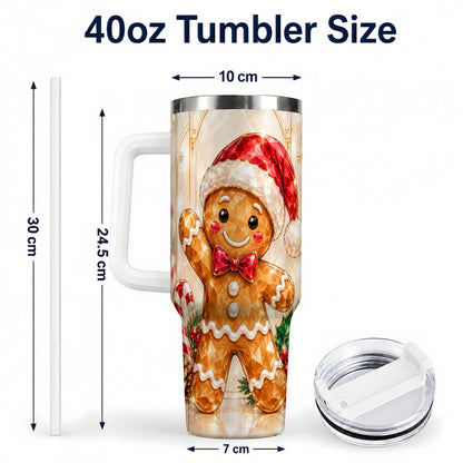 #pl[40oz|White] Candy Cane Tumbler 40oz, Gingerbread Tumbler, Stainless Steel Travel Cup