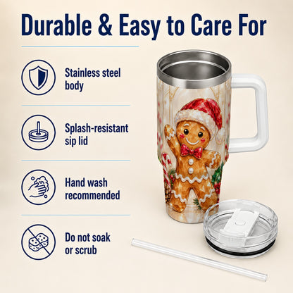 Candy Cane Tumbler 40oz, Gingerbread Tumbler, Stainless Steel Travel Cup