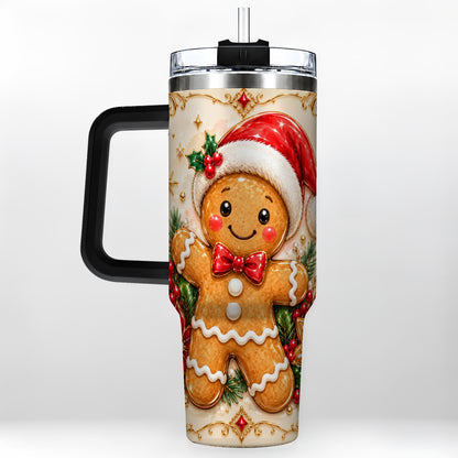 #pl[40oz|Black] Festive Tumbler 40oz, Gingerbread Tumbler, Stainless Steel Travel Cup