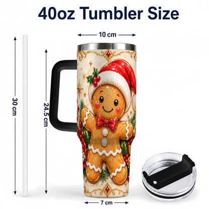 #pl[40oz|Black] Festive Tumbler 40oz, Gingerbread Tumbler, Stainless Steel Travel Cup