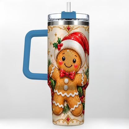 #pl[40oz|Blue] Festive Tumbler 40oz, Gingerbread Tumbler, Stainless Steel Travel Cup