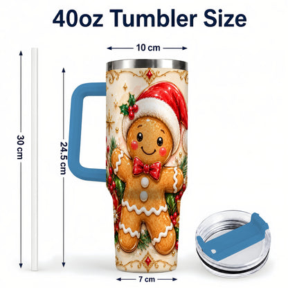 #pl[40oz|Blue] Festive Tumbler 40oz, Gingerbread Tumbler, Stainless Steel Travel Cup