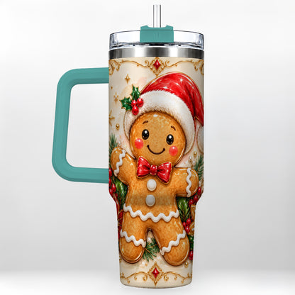 #pl[40oz|Green] Festive Tumbler 40oz, Gingerbread Tumbler, Stainless Steel Travel Cup