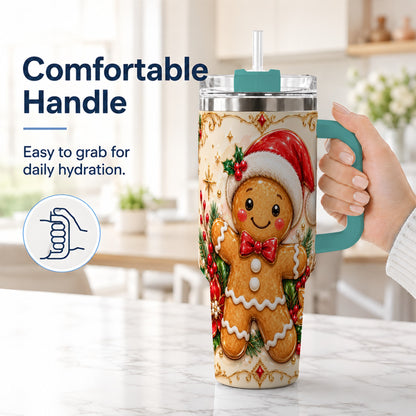 #pl[40oz|Green] Festive Tumbler 40oz, Gingerbread Tumbler, Stainless Steel Travel Cup