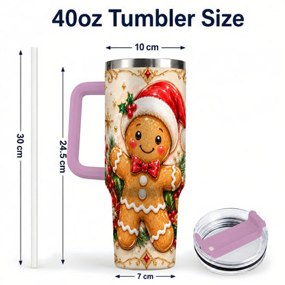 #pl[40oz|Pink] Festive Tumbler 40oz, Gingerbread Tumbler, Stainless Steel Travel Cup
