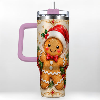 #pl[40oz|Pink] Festive Tumbler 40oz, Gingerbread Tumbler, Stainless Steel Travel Cup