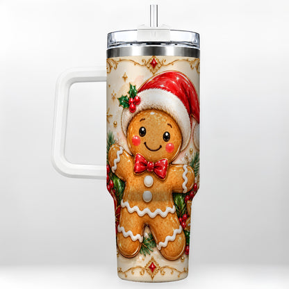 Festive Tumbler 40oz, Gingerbread Tumbler, Stainless Steel Travel Cup