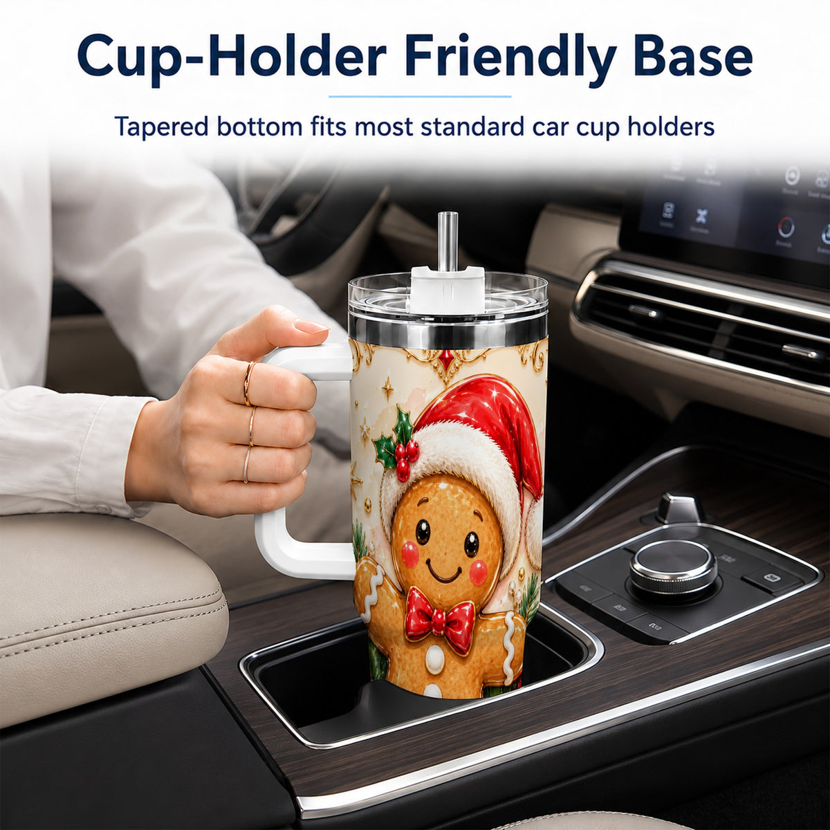 Festive Tumbler 40oz, Gingerbread Tumbler, Stainless Steel Travel Cup