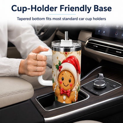 Festive Tumbler 40oz, Gingerbread Tumbler, Stainless Steel Travel Cup