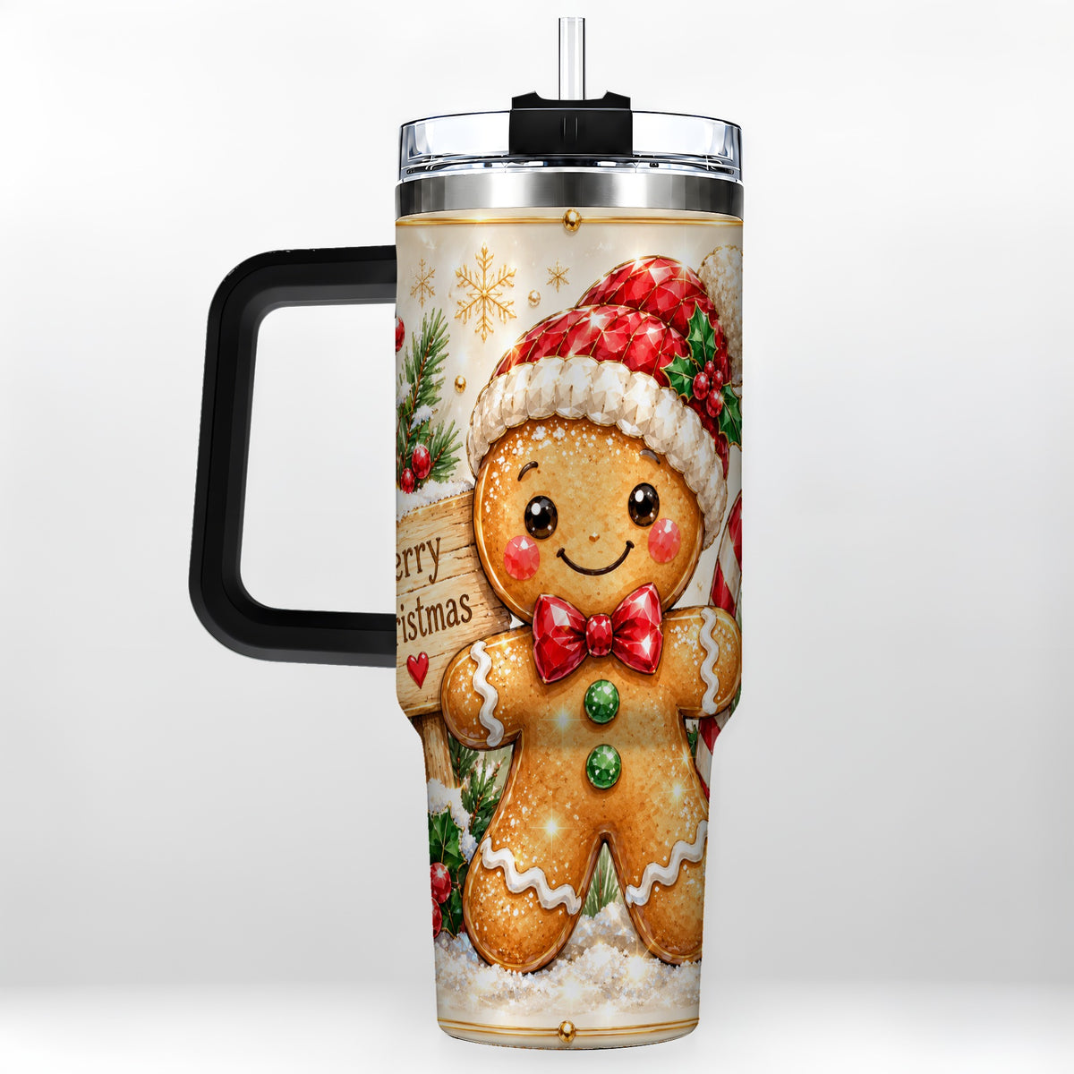 #pl[40oz|Black] Gingerbread Christmas 40oz Tumbler, Holiday Stainless Steel Travel Cup