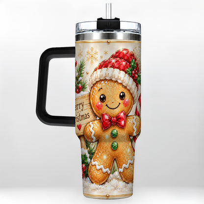 #pl[40oz|Black] Gingerbread Christmas 40oz Tumbler, Holiday Stainless Steel Travel Cup
